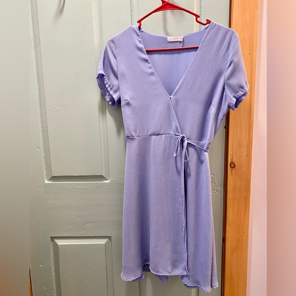 LUSH |Pastel Blue Crepe Wrap Dress